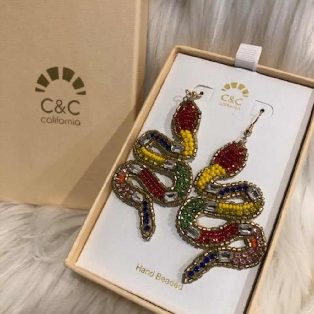 C&C Hand Beaded Snake Earrings